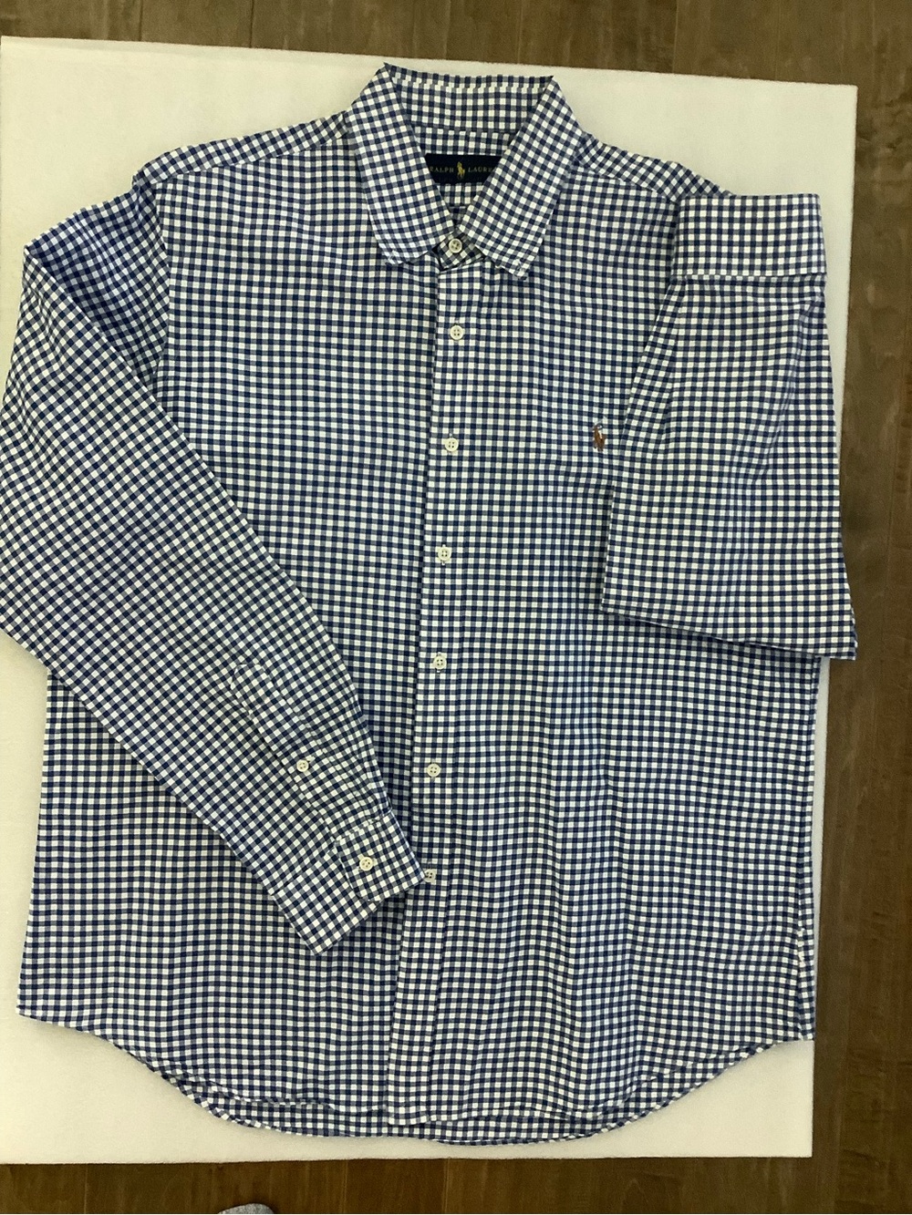 Ralph Lauren Navy and White Gingham Button-Down Shirt